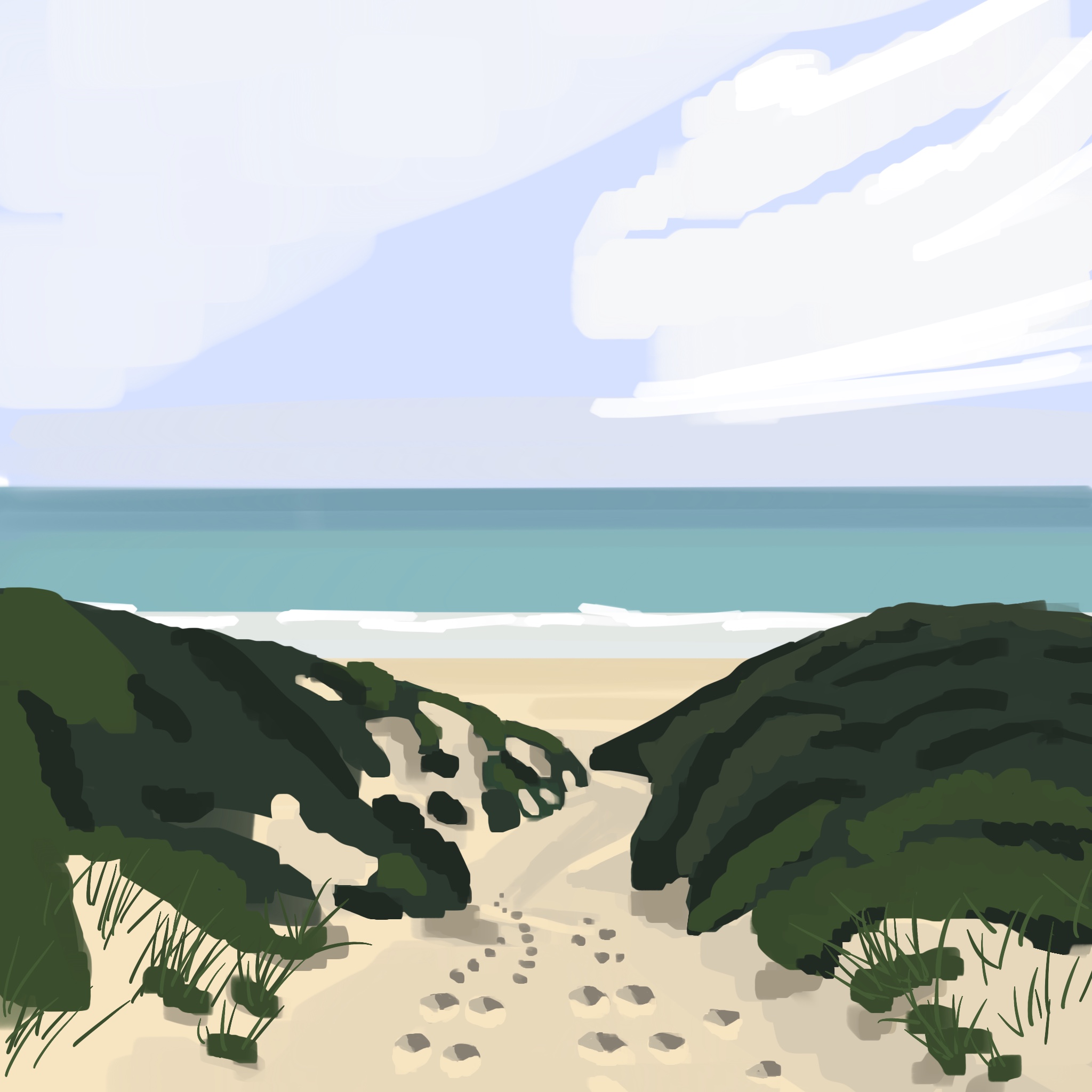 Illustration of the beach of Rye, UK